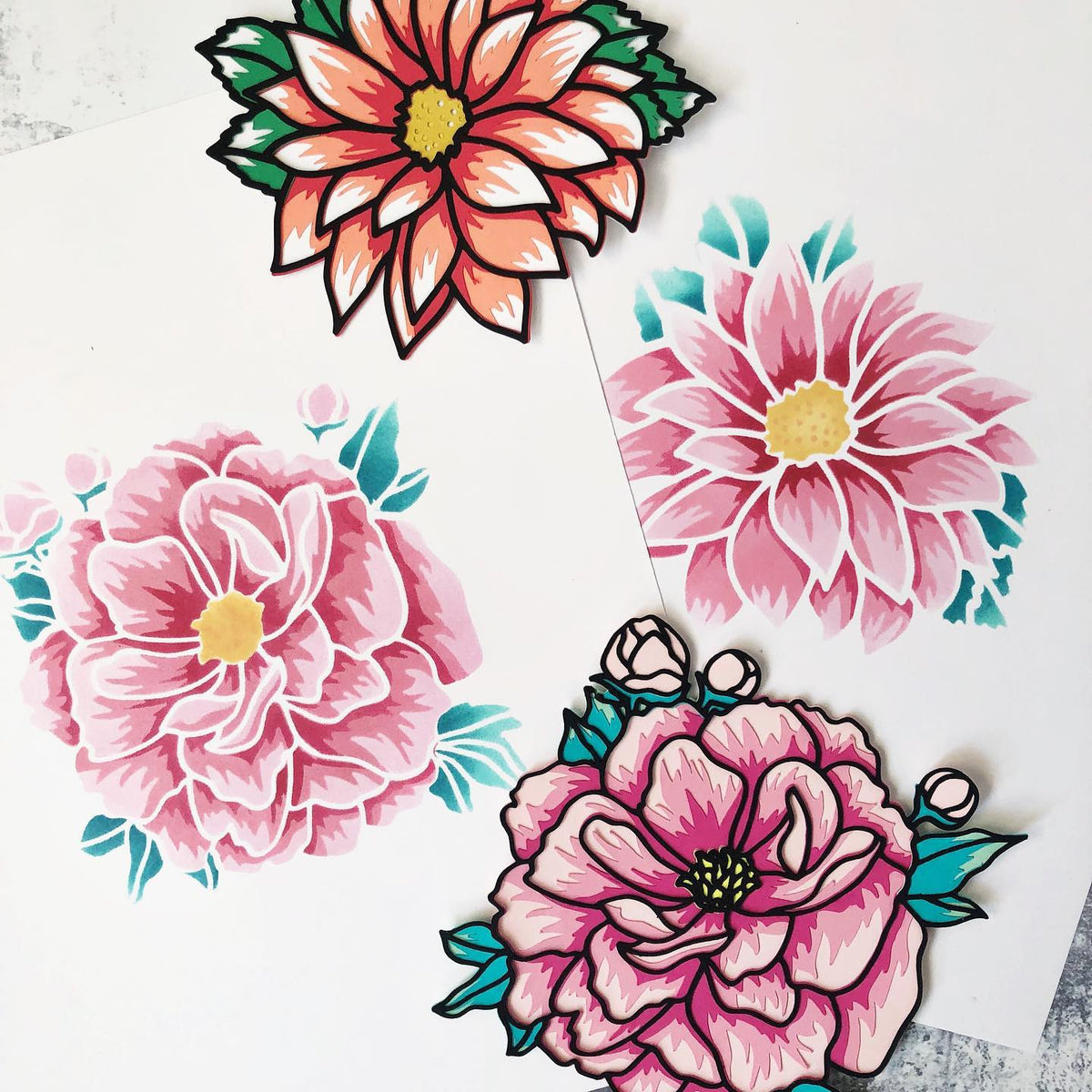 Layered Peony Stencil SVG Cut File (**THIN LINES**)