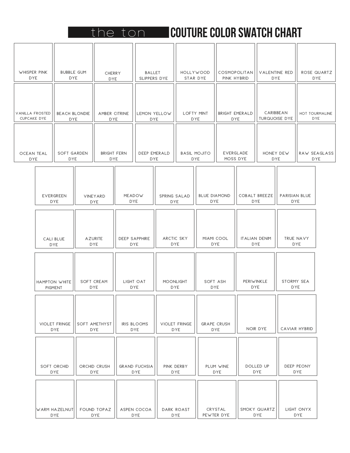 Couture Color Swatch Chart BUNDLE