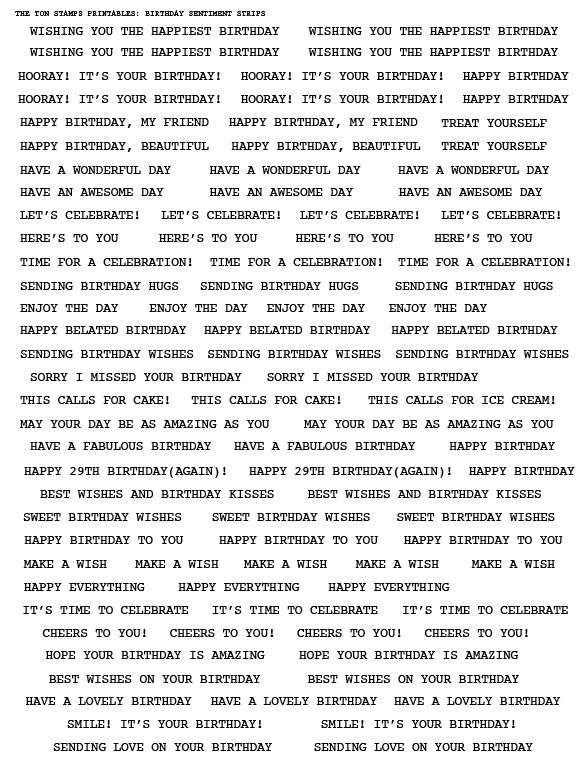 Sentiment Strips Digital Printable - Birthday Strips (Type Font)