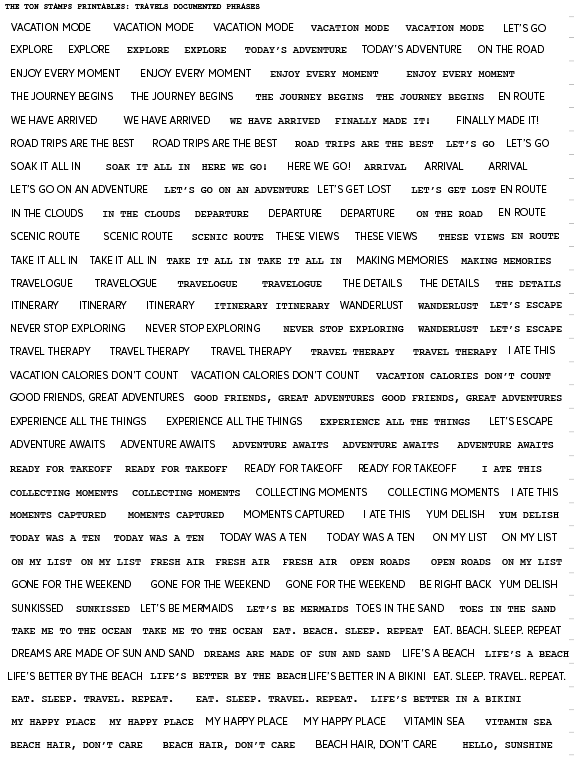 Word Stickers - Travels Documented Phrases Printable - Digital File