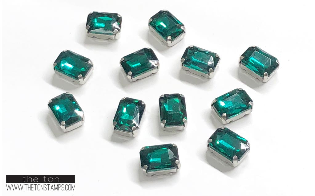 Glass Gems - Green Rectangle 1/2in x 3/8in