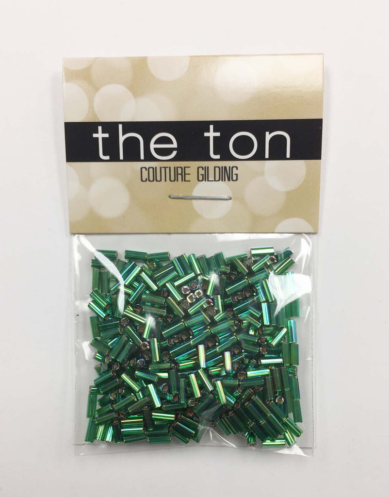 Iridescent Metallic Pine Long Bugle Beads