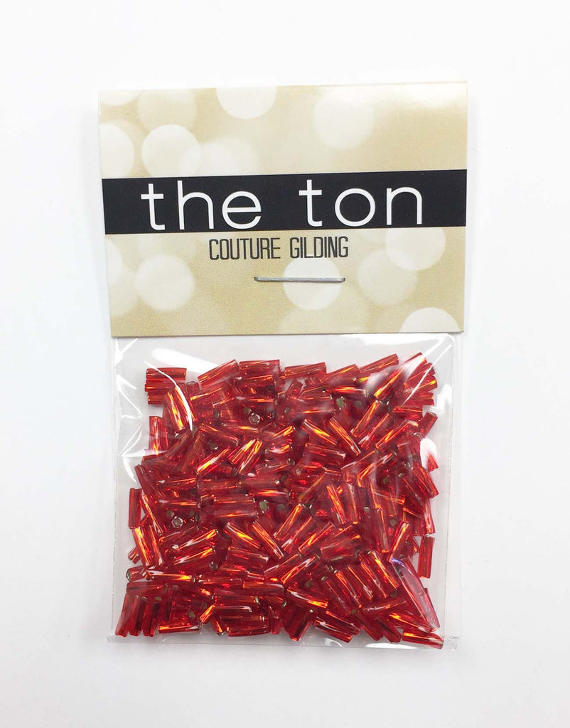 Iridescent Red Twist Bugle Beads